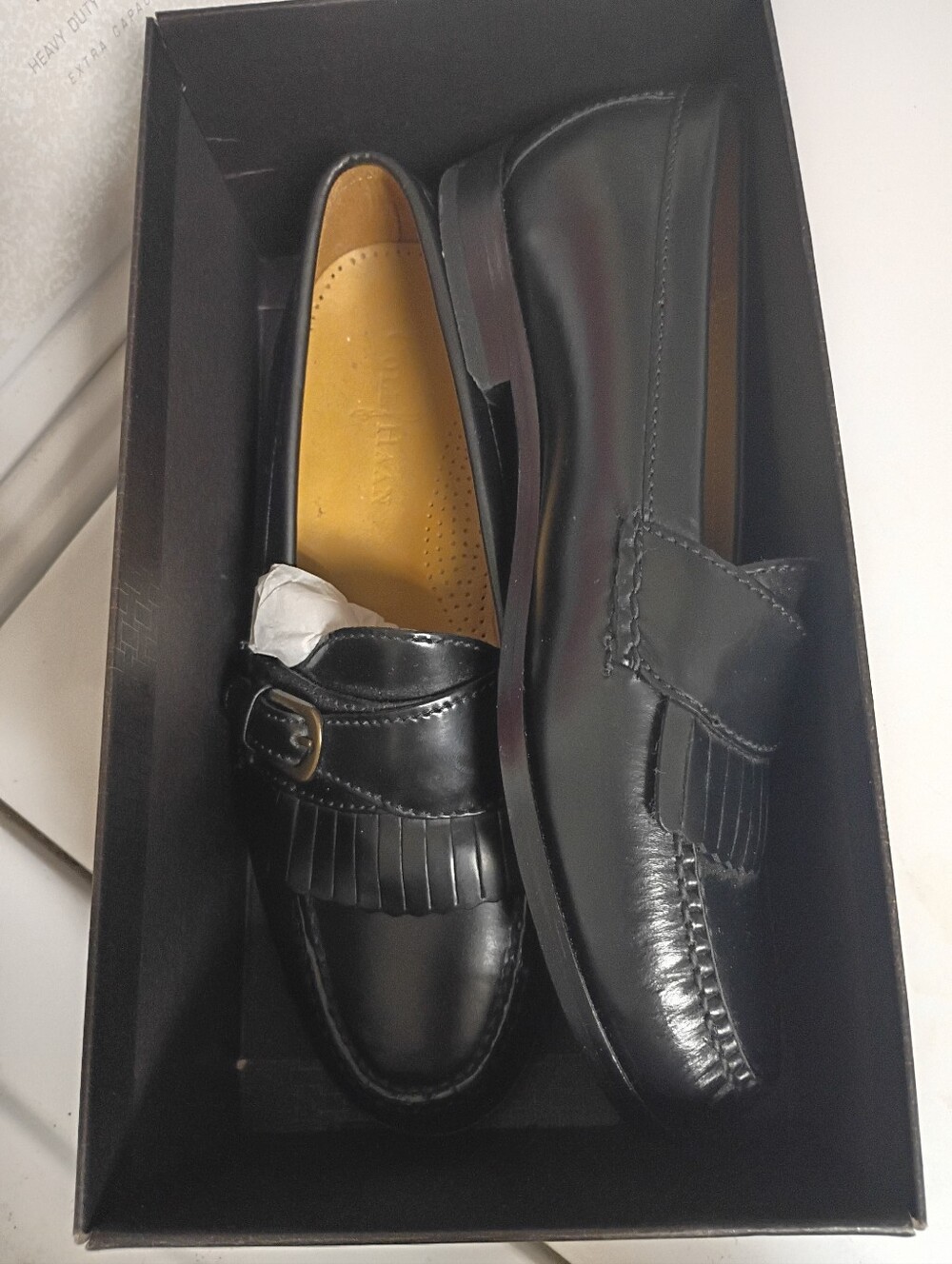 Cole Haan Black Leather Kiltie Buckle Loafers - Picture 4 of 4